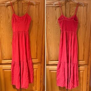 Young Fabulous & Broke YFB Skipper Tiered Linen Maxi Sun Dress Orange Red Sz XS